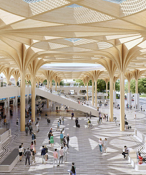 henning larsen will transform prague central station with a fluid timber canopy
